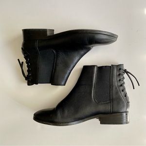 ALDO Boudinot Black Leather Lace Up Chelsea Boot -  Stacked Heel & Elastic Sides